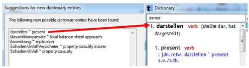 Fig. 2: AutoLearn suggestions from sentence pairs and corresponding dictionary entries.